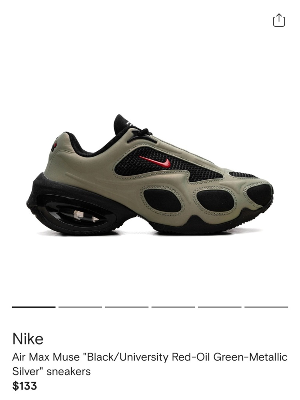 Nike Air Max Muse in Oil Green, Black & Red Accent